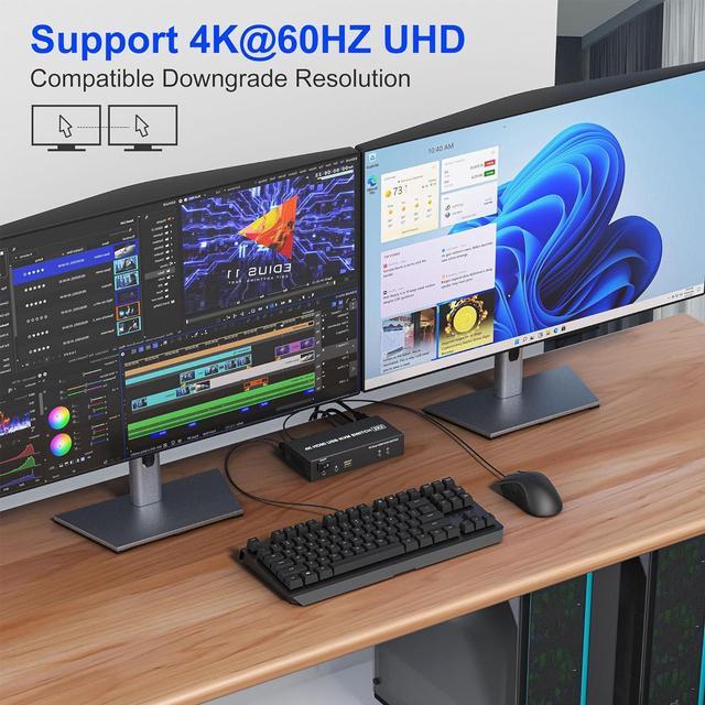 Dual Monitor KVM Switch 2 Monitors 2 Computers 2 Port 4K 60Hz HDMI KVM Switch Share 2 Monitor Audio Mic Port And 3 USB Ports Support Extended And Copy Mode PC Monitor Keyboard Mouse Switcher