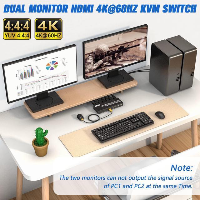 Dual Monitor KVM Switch 4K 60Hz HDMI USB KVM Switcher For 2 Computers Share 2 HD Monitors And 3 USB