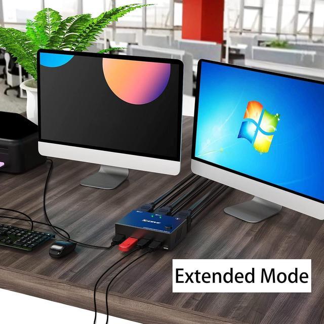 Dual Monitor KVM Switch HDMI 2 Port 4K 60Hz CORN USB HDMI Extended Display Switcher For 2 Computers Share 2 Monitors And 4 USB 2.0 Hub Desktop Controller And USB HDMI Cables Included
