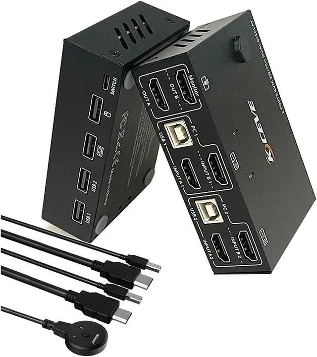 Dual Monitor KVM Switch HDMI 2 Port for 2 Monitors 2 Computers 4K 30Hz Dual Monitor HDMI KVM Switch USB 2.0 Switcher 2 in 2 Out PC Keyboard Mouse Switcher Support Extended And Copy Display