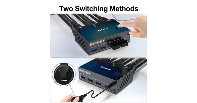 Dual Monitor KVM Switch HDMI-Compatible USB 3.0 Switcher Extended Controls For 2 Computer Laptop Share Keyboard Mouse Printer