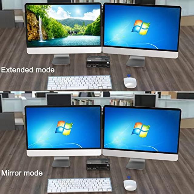 Dual Monitor KVM Switch HDMI+Displayport 4K 60Hz 2K 120Hz MLEEDA HDMI DP Extended Display Switcher For 2 Computers Share 2 Monitors And 4 USB 2.0 Ports Wired Remote And 4 Cables Included