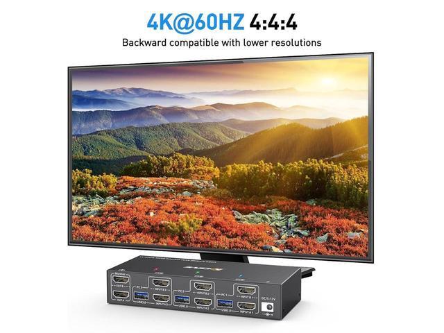Dual Monitor KVM Switch USB 3.0 HDMI KVM Switch For 2 Monitors 3 Computers 4K 60Hz 2K 144Hz With EDID Emulator Dual Monitor KVM Switch With 4 USB 3.0 Ports Wired Remote And Cables Included