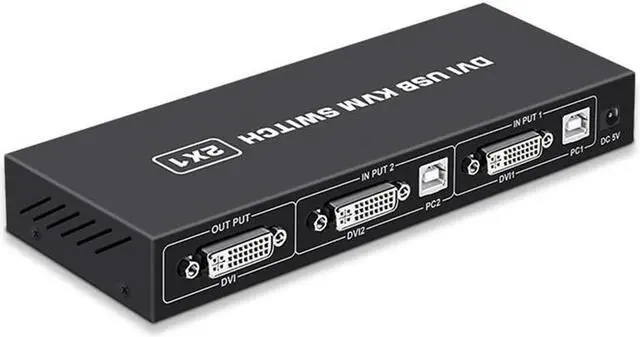 DVI KVM Switch KVM Switch 2 in 1 Out for 2 Computers Share Keyboard Mouse and USB 2.0 Devices Support 1920 * 1080P 60Hz (4K*2K 30Hz)