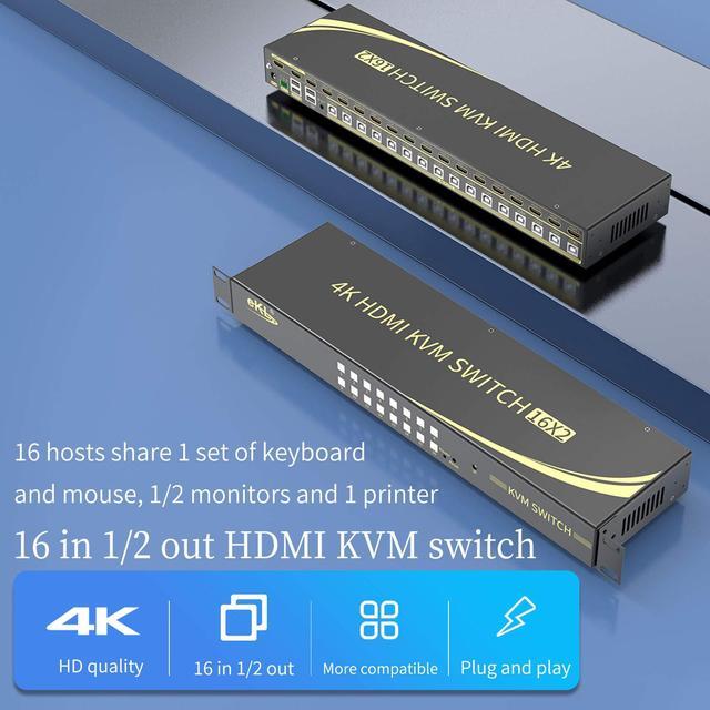 EKL 16 Port HDMI KVM Switch Supports Hotkeys Switching Up To 4K 60Hz 4:4:4 16 PCs Laptops Sharing With One Set Of Keyboard And Mouse