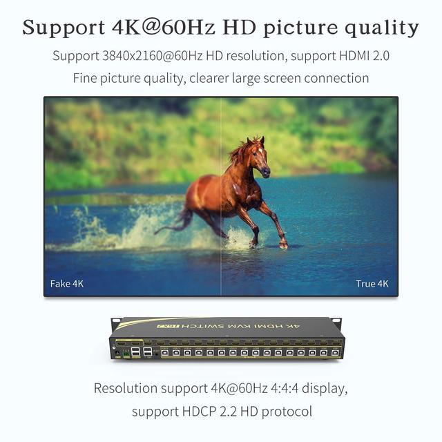 EKL 16 Port HDMI KVM Switch Supports Hotkeys Switching Up To 4K 60Hz 4:4:4 16 PCs Laptops Sharing With One Set Of Keyboard And Mouse