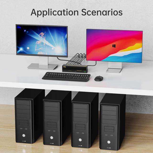 EKL Dual Monitor HDMI+DisplayPort KVM Switch 4 In 2 Out Extended Display 4K 60Hz 4:4:4 With Audio And USB 2.0 Hub Sharing PC Monitors One Set Of Keyboard And Mouse Switcher