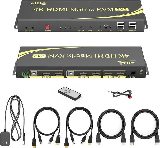 eKL Matrix Dual Monitor KVM Switch 2x2 HDMI 4K 60Hz 4:4:4 HDCP 2.2 Supports Extended Didplay and PC1 PC2 Display on 2 Monitors Separately