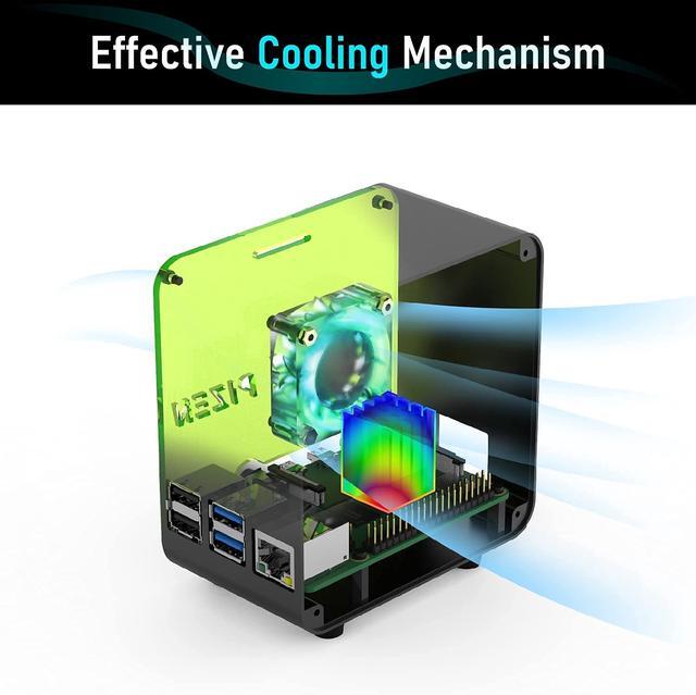 ElectroCookie PIZEN Raspberry Pi 4 Case Miniature Desktop Aluminum Case With Cooling Fan And Color Changing Ambient Light (Matte Black & Neon)