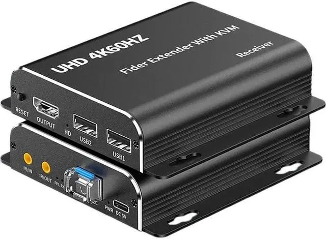 ESTONE 20Km HDMI KVM Extender Over Single Mode LC Optic Fiber USB KVM Extender Transmitter Receiver Full HD 4K 60Hz HDMI to LC Single Mode Fiber Optic Converter Uncompressed TX & RX Kit