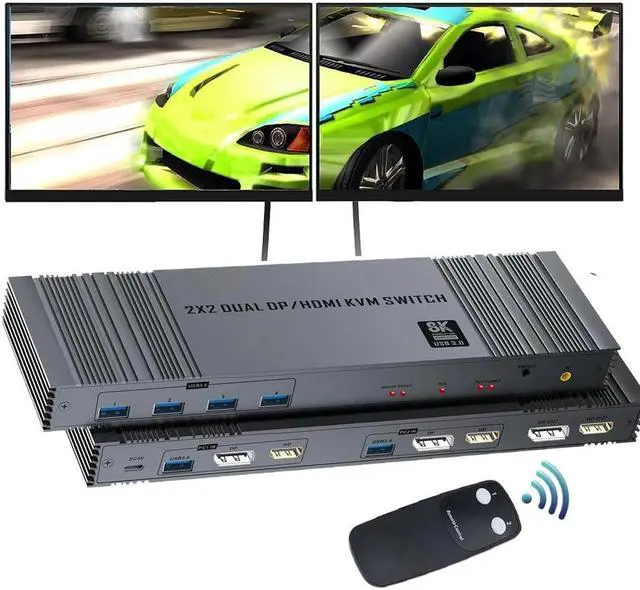 ESTONE 4K 120Hz HDMI and Displayport KVM Switch 2 Monitors 2 Computers DP 1.4 8K Display Port for 2 PC or Laptops Share Dual Monitor and 4 USB 3.0 Peripherals Support Extended and Duplicate Mode