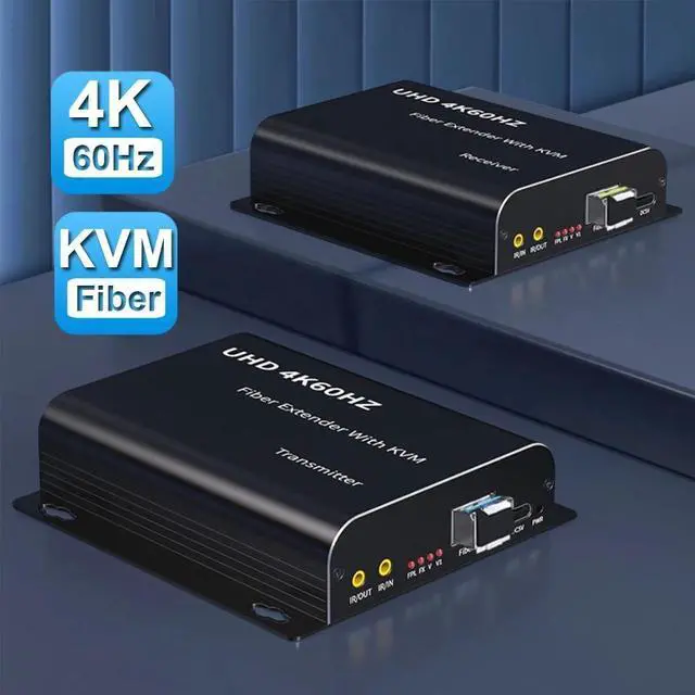 ESTONE 4K 60Hz HDMI KVM Fiber Extender HDMI Extender Over Single Mode Fiber Optic up to 20KM/12.4 miles Support HDMI Loop Uncompressed TX & RX Kit