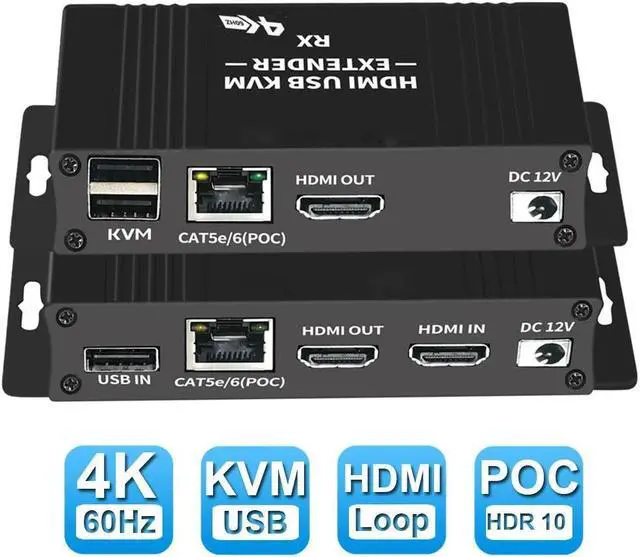 ESTONE 4K 60Hz HDMI KVM USB Extender KVM Extender Over IP Over Ethernet CAT5e/ CAT6 One to Many POE-196ft(60m) Receiver with USB 2.0 port Supper HD Lossless Ultralow Latency Audio/Video Extender