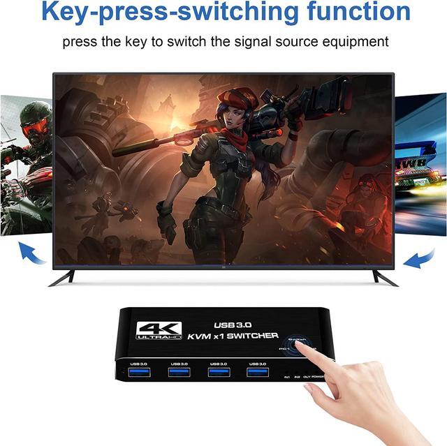ESTONE 4K 60Hz HDMI2.0 KVM Switch For 2 Computers 1 Monitor Share 4USB3.0 Port Keyboard Mouse Printer Support Wire-Desktop Controller