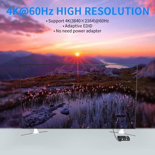 ESTONE 4K 60Hz HDMI2.0 USB KVM Switch 2 In 1 Out Box With 2 Computers 1 Monitor 2 PCs Share 3USB Hubs For Mac Windows