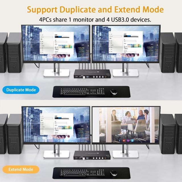 ESTONE 4K HDMI KVM Switch HDMI For 4 Computers Share 1 Monitor USB 3.0 Switches PC Support 4K 60Hz 2K 120Hz 4 USB Devices Such As Keyboard Mouse Printer With Desktop Wired Controller And 4 USB Cables