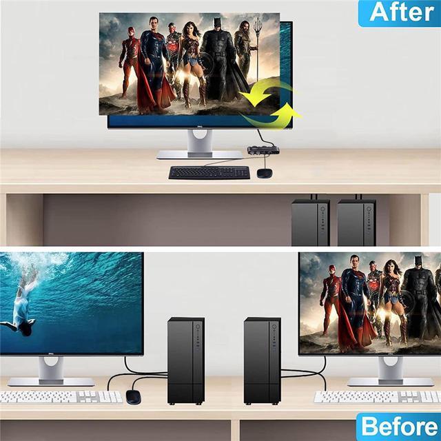 ESTONE 8K HDMI2.1 KVM Switch 2 In 1 Out For 2PC Share 1 Monitor And One Keyboard Mouse And Two USB3.0 Port 8K 60Hz Hotkey Support RGB 8:8:8 One-button Switch/Hotkey Switch Dynamic HDR VRR Etc