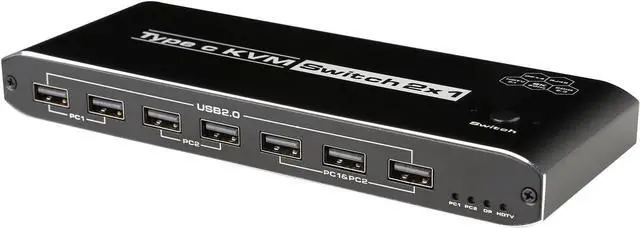 ESTONE 8K USB-C KVM Switch with Audio RJ45 2 in 1 Out for 2PC Share 1 Monitor and One Keyboard Mouse and 5 USB devices 8K 60Hz 100w PD for computers laptops game consoles
