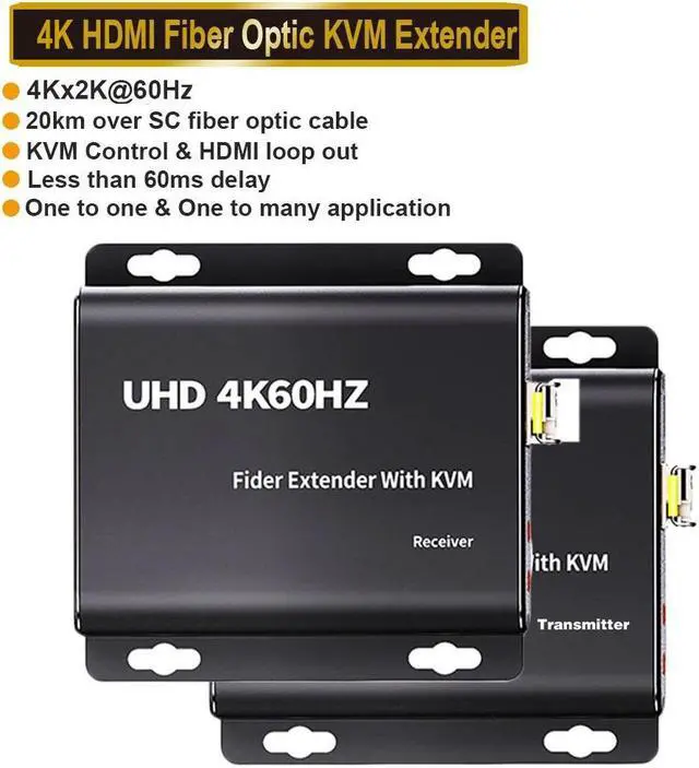 ESTONE HDMI Extender Over LC Fiber Optic HDMI Extension Adapter 4K 60Hz Full HD Uncompressed Transmission up to 20km Over Singlemode Fiber Support All System - Transmitter and Receiver