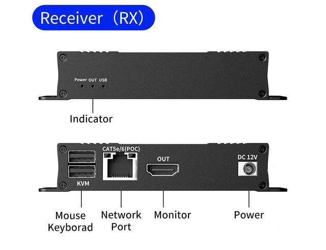 ESTONE HDMI KVM Extender Over Cat5e Cat6 4K 60Hz HDMI USB KVM Extender Transmit With Loop Out Support USB Keyboard Mouse Extension Long Distance Transmission Up To 60M/196ft