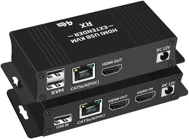 ESTONE HDMI KVM Extender Over Cat5e Cat6 4K 60Hz HDMI USB KVM Extender Transmit with Loop Out Support USB Keyboard Mouse Extension Long distance transmission up to 60M/196ft
