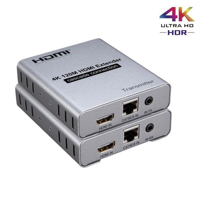 (EU Plug)(Only 1 Receiver)4K 120M HDMI Extender Cascade Connection Over Cat5e/6 RJ45 Cable HDMI Splitter Ethernet Extender Video Audio Transmit With Loop