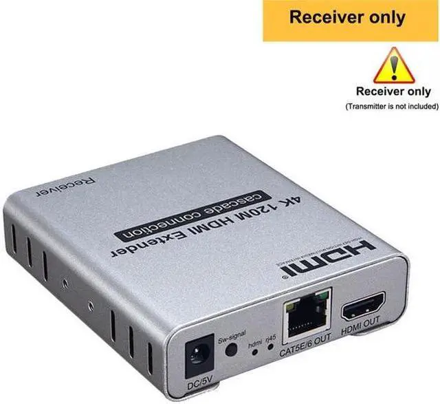 (EU Plug)(Only 1 Receiver)4K 120M HDMI Extender Cascade Connection over Cat5e/6 RJ45 Cable HDMI Splitter Ethernet Extender Video Audio Transmit with Loop