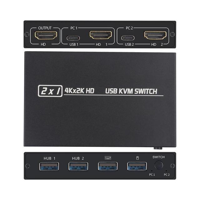For 2 PC Sharing Keyboard Mouse Printer Plug And Paly Out 4KUSB 2.0 HDMI-compatible KVM Switch Video Display USB Switch Splitter