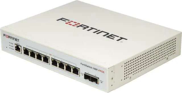 FortiSwitch-108F-FPOE L2+ management switch with 8xGE + 2xSFP + 1xRJ45 console and automatic limited 130W POE