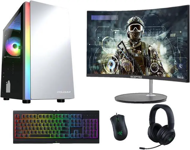 Gaming Computer Bundle RTX 2060 12GB i5 Windows 11 Pro 16GB RAM 256GB SSD Curved Monitor & Razer Keyboard Mouse and Headset