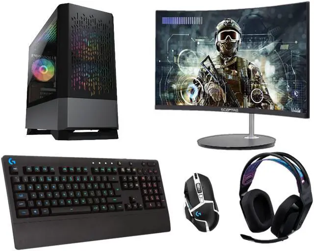 Gaming Computer Bundle RTX 2060 12GB Ryzen 5600 16GB RAM 1TB SSD Curved Monitor & Logitech Keyboard Mouse and Headset
