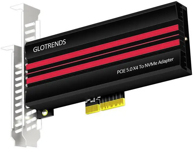 GLOTRENDS PA19 M.2 NVMe to PCIe 5.0 X4 Adapter for M.2 NVMe SSD Large Aluminum Heatsink Cover Regular and Low-Profile Bracket