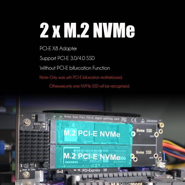 GLOTRENDS PA21 Dual M.2 NVMe To PCIe X8 4.0 Adapter Card Without PCIe Bifurcation Function Support 22110/2280/2260/2242/2230 Size
