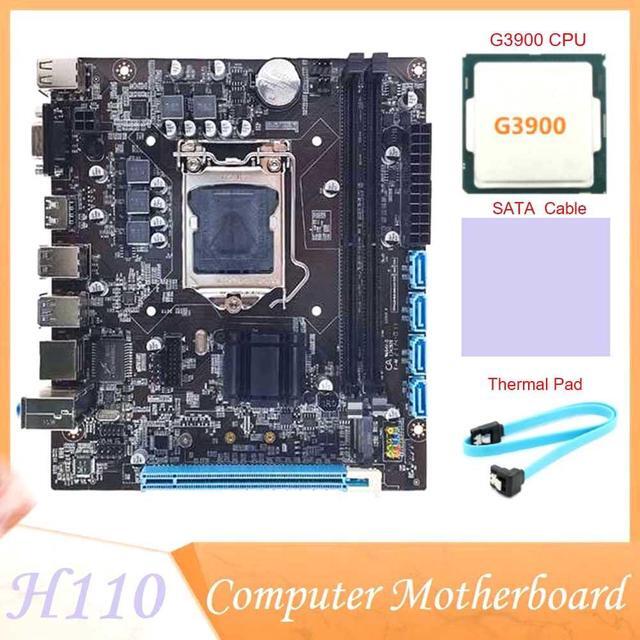 H110 Computer Motherboard Supports LGA1151 6/7 Generation CPU Dual-Channel DDR4 Memory+G3900 CPU+Thermal Pad+SATA Cable