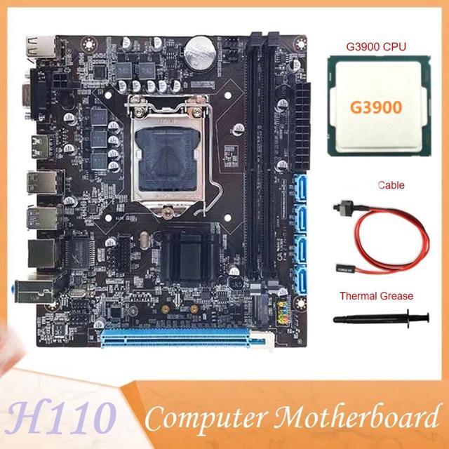 H110 Computer Motherboard Supports LGA1151 6/7 Generation CPU Dual-Channel DDR4RAM+G3900 CPU+Switch Cable+Thermal Grease