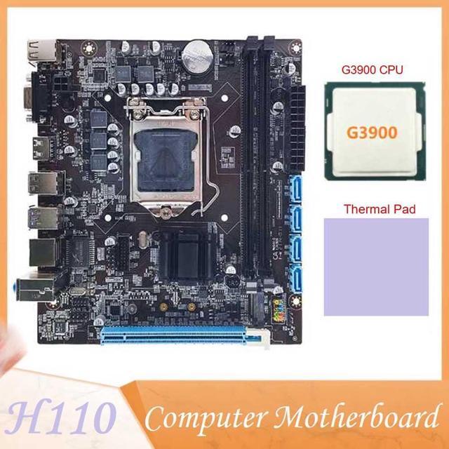 H110 Desktop Computer Motherboard Supports LGA1151 6/7 Generation CPU Dual-Channel DDR4 Memory+G3900 CPU+Thermal Pad