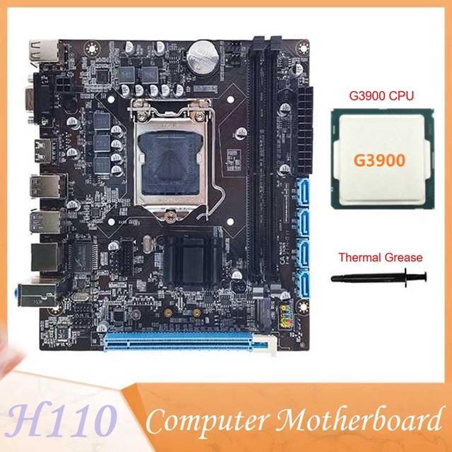 H110 Desktop Computer Motherboard Supports LGA1151 6/7 Generation CPU Dual-Channel DDR4 Memory+G3900 CPU+Thermal Grease