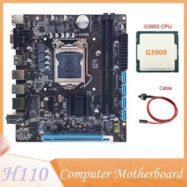 H110 Desktop Computer Motherboard Supports LGA1151 6/7 Generation CPU Dual-Channel DDR4 Memory+G3900 CPU+Switch Cable