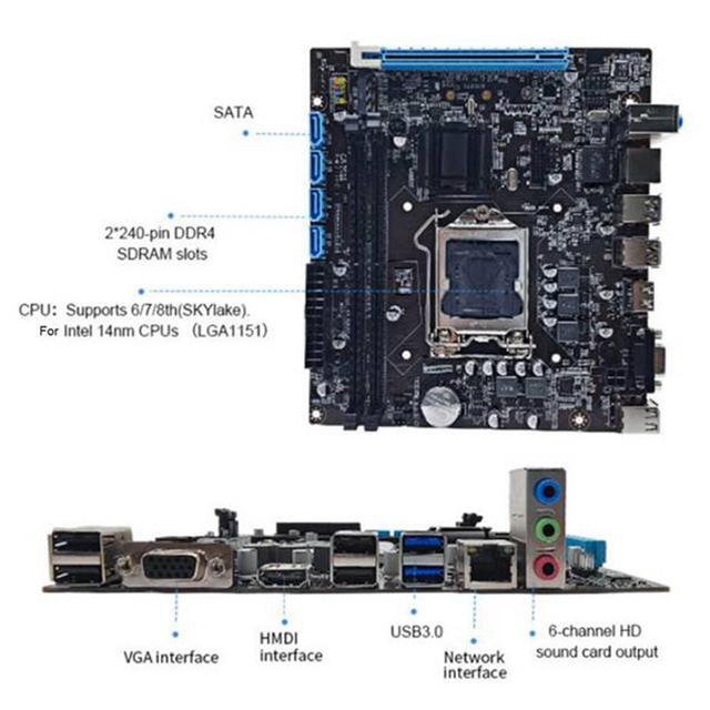 H110 Desktop Computer Motherboard Supports LGA1151 6/7 Generation CPU Dual-Channel DDR4 Memory+G3900 CPU+Switch Cable