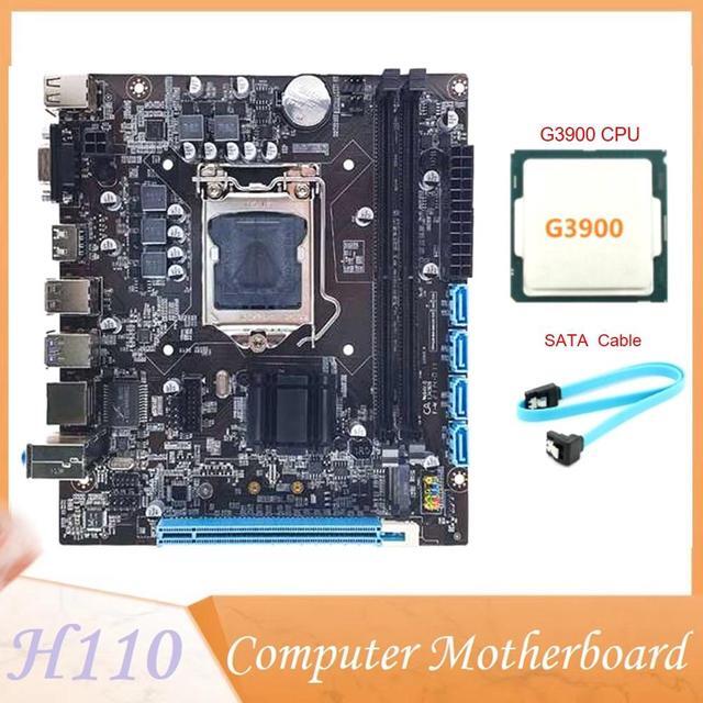 H110 Desktop Computer Motherboard Supports LGA1151 6/7 Generation CPU Dual-Channel DDR4 Memory+G3900 CPU+SATA Cable