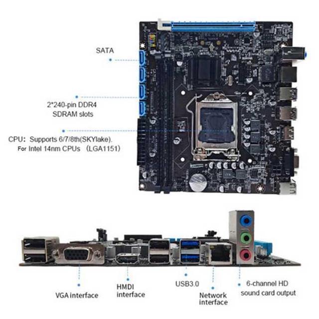 H110 Desktop Computer Motherboard Supports LGA1151 6/7 Generation CPU Dual-Channel DDR4 Memory+G3930 CPU+Thermal Grease