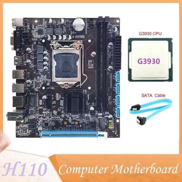 H110 Desktop Computer Motherboard Supports LGA1151 6/7 Generation CPU Dual-Channel DDR4 Memory+G3930 CPU+SATA Cable