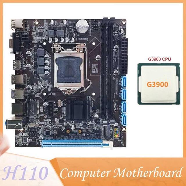 H110 Desktop Computer Motherboard Supports LGA1151 6/7 Generation CPU Dual-Channel DDR4 Memory+G3900 CPU