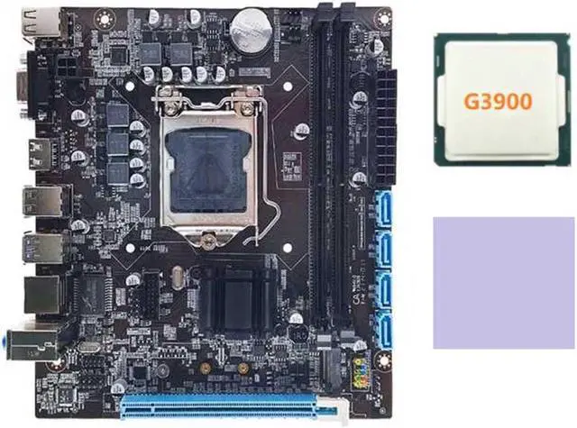 H110 Desktop Computer Motherboard Supports LGA1151 6/7 Generation CPU Dual-Channel DDR4 Memory+G3900 CPU+Thermal Pad