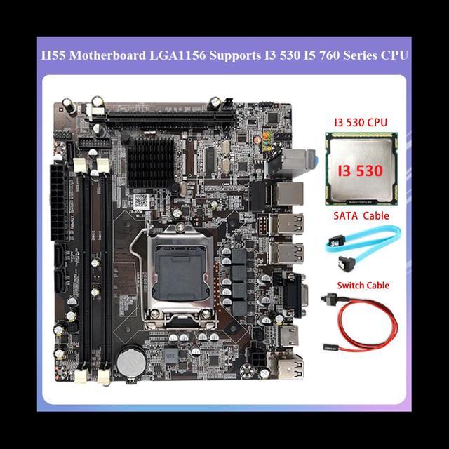 H55 Motherboard LGA1156 Supports I3 530 I5 760 Series CPU DDR3 Memory Motherboard+I3 530 CPU+SATA Cable+Switch Cable