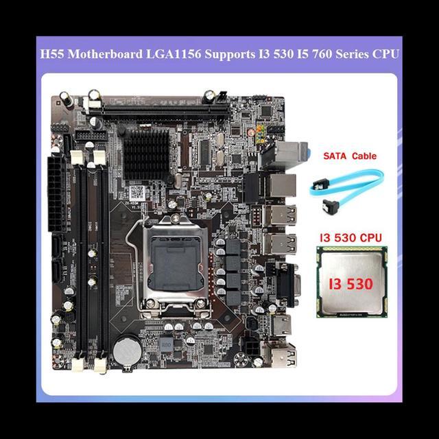 H55 Motherboard LGA1156 Supports I3 530 I5 760 Series CPU DDR3 Memory Desktop Computer Motherboard+I3 530 CPU+SATA Cable