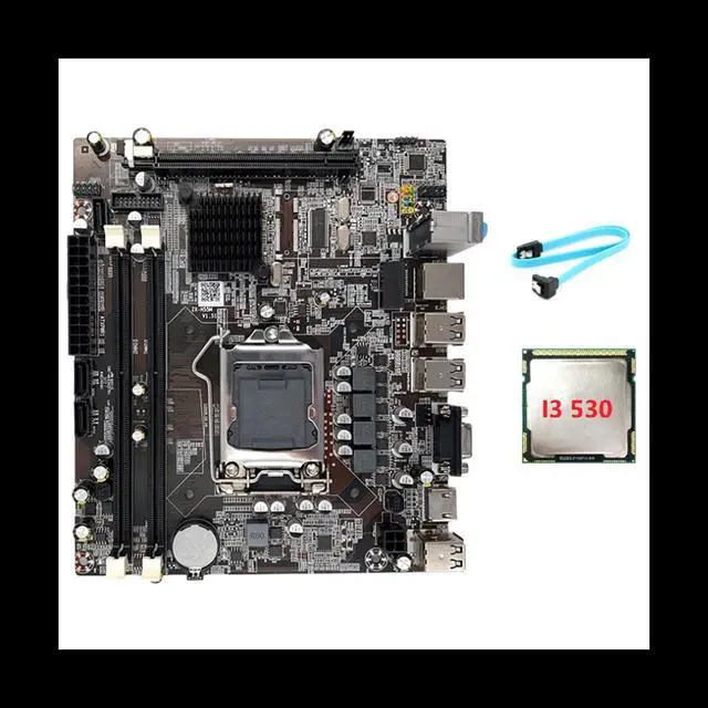 H55 Motherboard LGA1156 Supports I3 530 I5 760 Series CPU DDR3 Memory Desktop Computer Motherboard+I3 530 CPU+SATA Cable