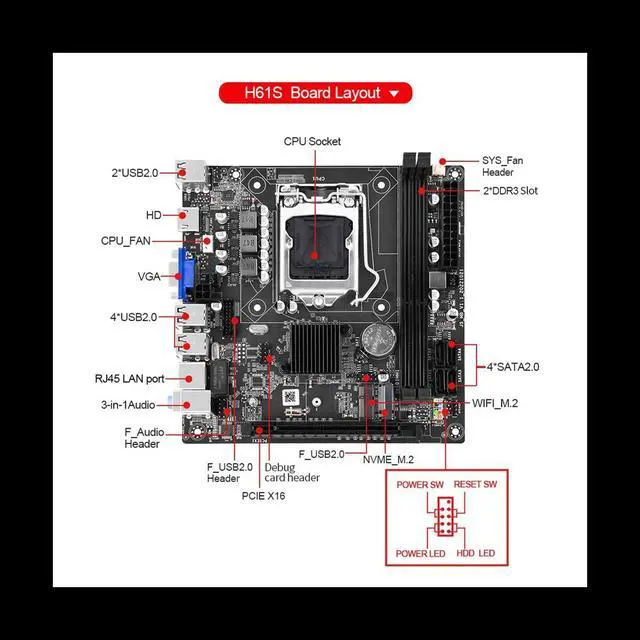 H61S Computer Motherboard ITX Small Board Support DDR3 Memory LGA 1155 CPU Office Home Desktop Motherboard