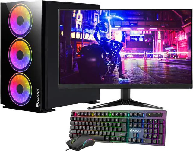 HAJAAN Gaming PC Desktop Tower - AMD Ryzen 5 5600X GTX 1660 Super 6GB GDDR6 32GB DDR4 RAM 1TB NVMe M.2 SSD 27" Inch Curve Gaming Monitor Windows 11 Pro WiFi
