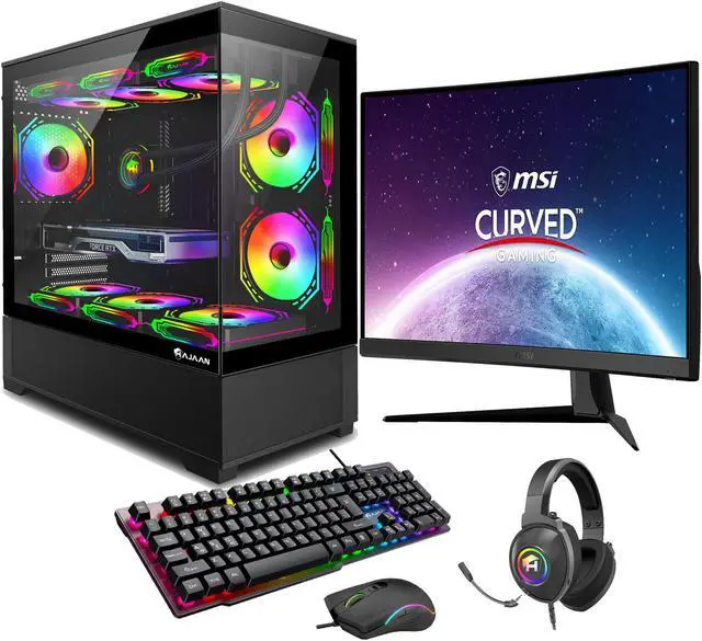 HAJAAN Gaming PC with MSI 27" Curved Gaming Monitor (GeForce RTX 4070 12GB GDDR6 Intel Core i7-12700K upto 5.0GHz 32GB DDR4 RAM 1TB NVMe SSD Wifi 6 Windows 11 Pro) - Black